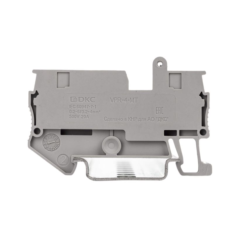 Клемма с размыкателем зажим push-in 2 точки подключения 4кв.мм сер. DKC VPR-4-TG